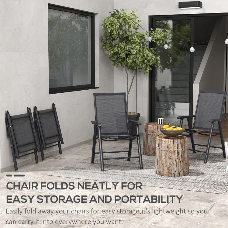 Outsunny Set Of 4 Patio Folding Chairs, Stackable Outdoor Sling Patio Dining Chairs With Armrests For Lawn, Camping, Dining, Beach, Metal Frame, No Assembly, Black