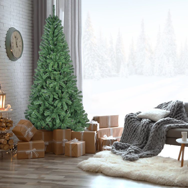 8Ft Artificial Christmas Tree With 1136 Pvc Tips, Hinged Structure & Metal Stand Full Green Holiday Tree For Office, Apartment, Or Party Decoration