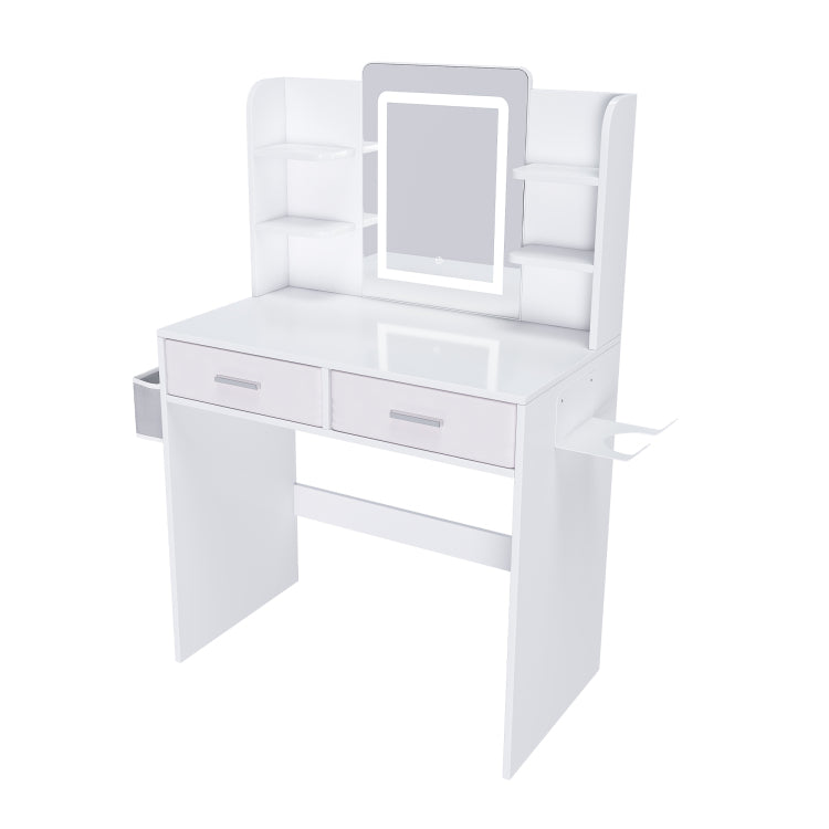 Led Mirror Vanity Dressing Table With Lights For Women & Girls 3 Color Adjustable Light Strips, 2 Large Drawers, Hair Dryer Stand & Non Woven Storage Bag, Makeup Desk Bedroom Furniture