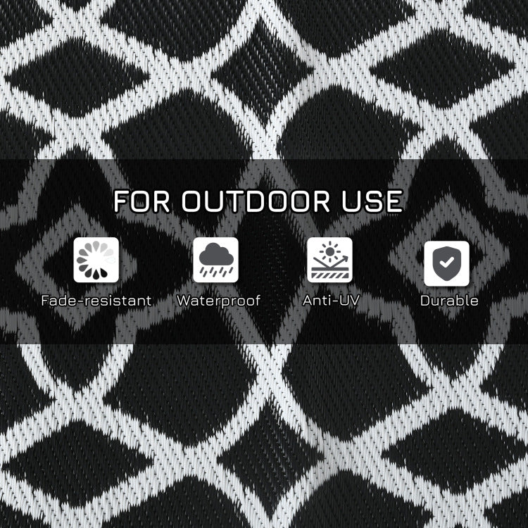 Outsunny Reversible Outdoor Rug, 9' X 12' Waterproof Plastic Straw Floor Mat, Portable Rv Camping Carpet With Carry Bag, Large Floor Mat For Backyard, Deck, Picnic, Beach, Black & White Clover