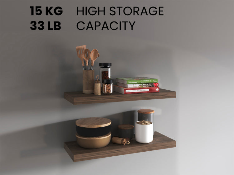 Floating Shelves, Dark Brown, 2 Shelves, 1.50" H
