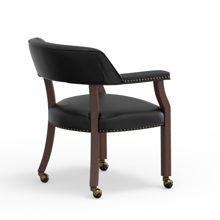 Gorman Dining And Game Chair In Walnut With Black Faux Leather