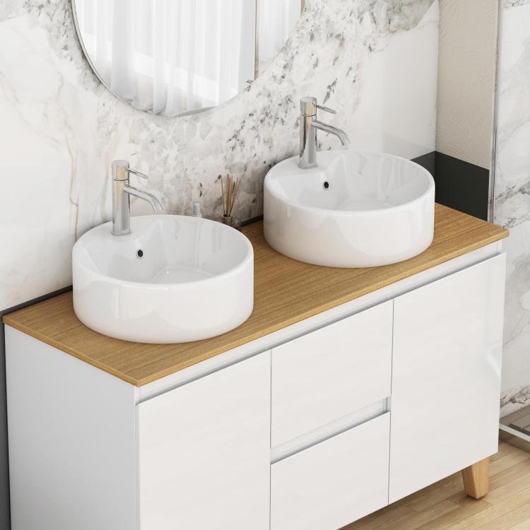 Bathroom Vessel Sink 15.7" X 5.7" Round Bowl Sink, Bathroom Countertop Round White Vanity Sink Basin,Ceramic Basin,Glossy White