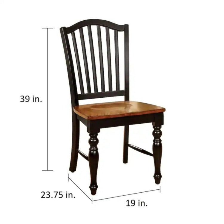 Transitional Style 2Pc Side Chair Turned Leg Design Black And Antique Oak Finish Dining Room