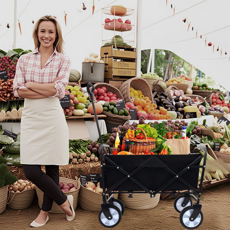 Minimeetall Multi Use Bag,Collapsible Foldable Wagon Cart Beach Wagon Heavy Duty Utility Cart Utility Wagon Grocery Cart For For Camping 3Pcs Plastic Liner Bag Cover , Black