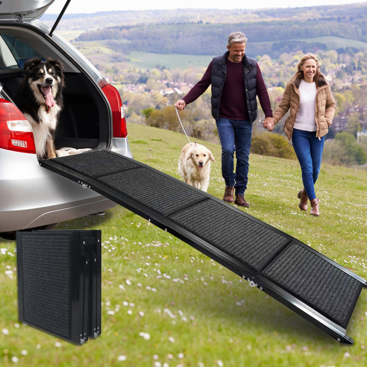 Dog Ramp For Car, 63" Long & 17" Wide Folding Portable Pet Stair Ramp With Non Slip Rug Surface, Extra Wide Dog Steps For Medium & Large Dogs Up To 250Lbs Enter A Car, Suv & Truck