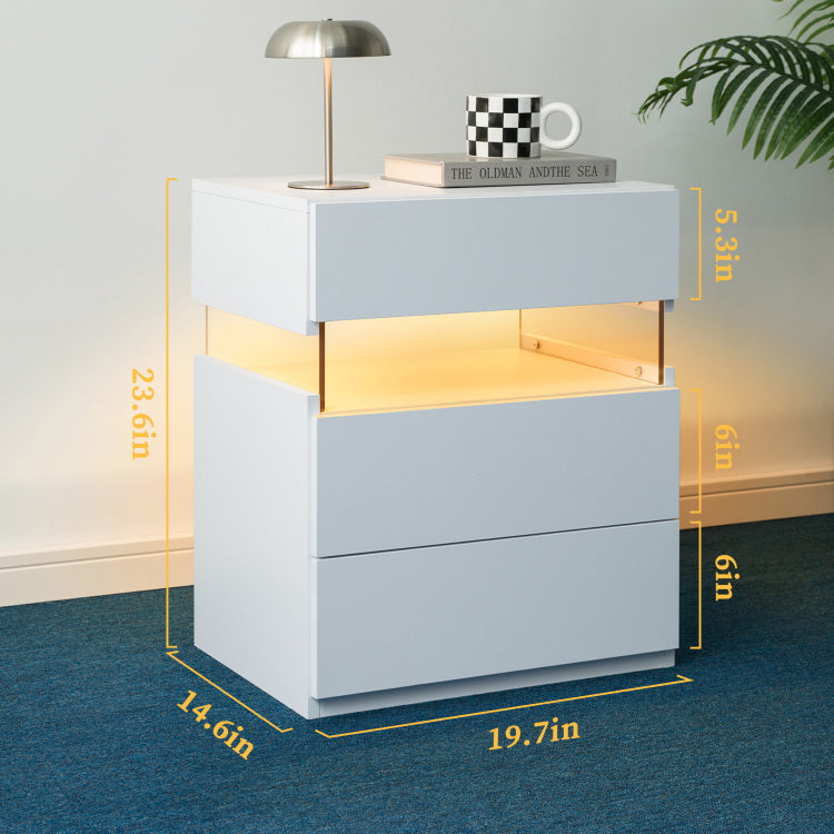Led Nightstands 3 Drawer Dresser For Bedroom End Table With Acrylic Board Led Bedside Tables For Bedroom Living Room Bedside Furniture White