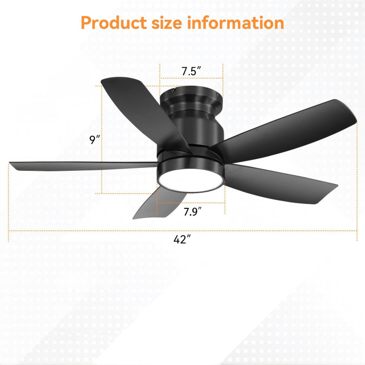 42 Inch Flush Mount S With Led Light 22W And Remote Control 5 Abs Fan Blades For Bedroom