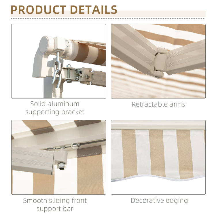 Outsunny 12' X 10' Retractable Awning Patio Awnings Sun Shade Shelter With Manual Crank Handle, 280G M Uv & Water Resistant Fabric And Aluminum Frame For Deck, Balcony, Yard, Beige And White