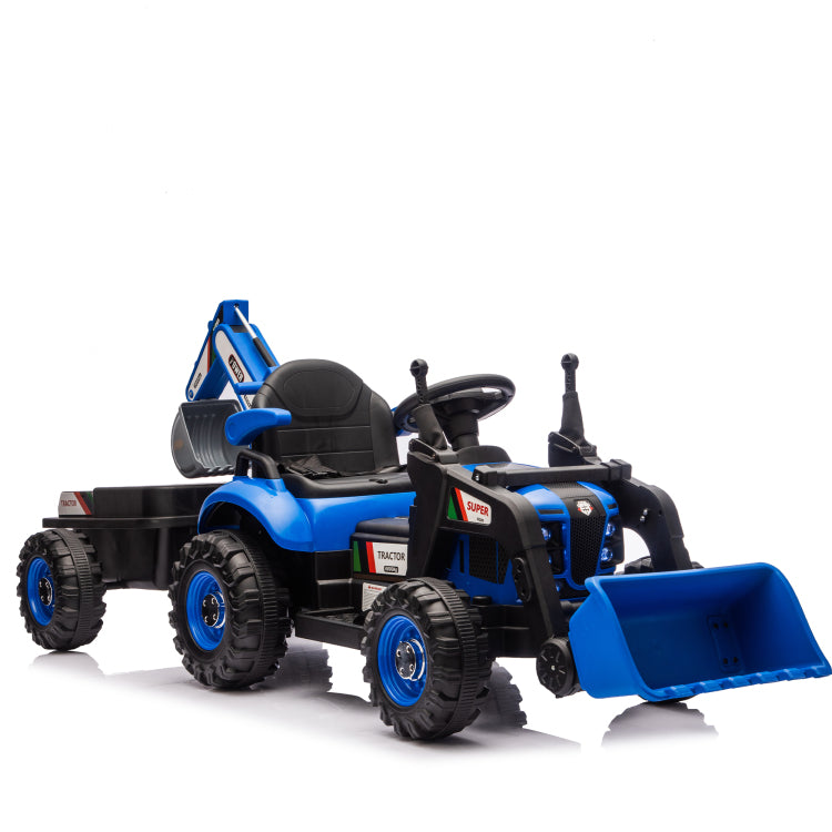 24V Kids Ride On Electric Tractor Toy With 4 In 1 Construction Attachments Excavator, Dump Truck & Bulldozer W Parent Remote Control,3 Speed Adjustable,Built In Music Player,Led Tail Light