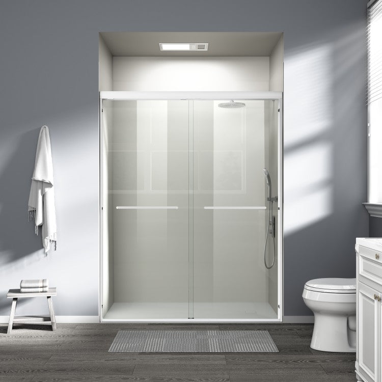 56 60 In. W X 72 In. H Double Sliding Shower Door, Semi Frameless Bathroom Sliding Door With 1 4" 6Mm Tempered Glass For Walk In Shower, White Cm 24D03 60Whx