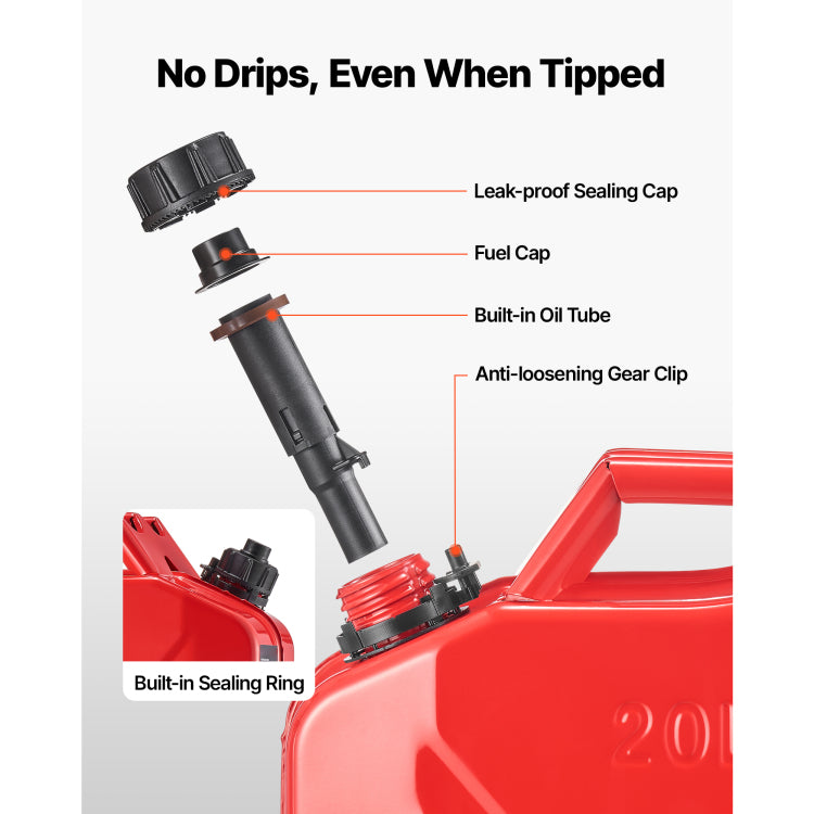 Metal Fuel Container, 5.3 Gallon, Fuel Jerry Can With Spout And Comfort Handle, 6 L Min Max Flow Rate, Leakproof & Corrosion Resistant Metal Gas Tank Most Cars Motorcycle Atv Utv, Red, 2 Packs