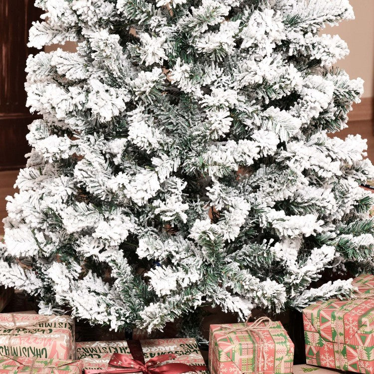 Homcom 7.5Ft Pre Lit Snow Flocked Slim Douglas Fir Artificial Christmas Tree With Realistic Branches, 350 Led Lights And 641 Tips