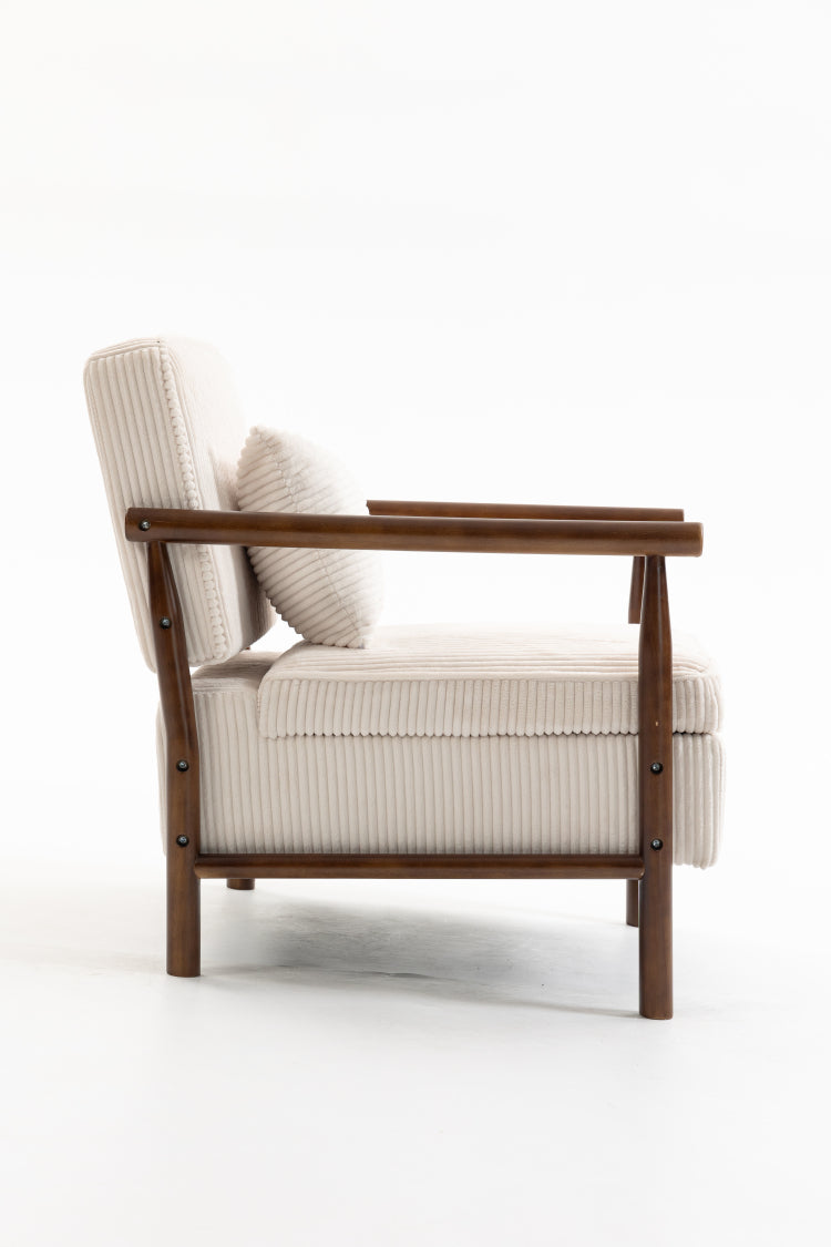 Storage Chair,Mid Century Modern Accent Chair With Wood Frame, Upholstered Living Room Chairs With Waist Cushion, Reading Armchair For Bedroom Sunroom