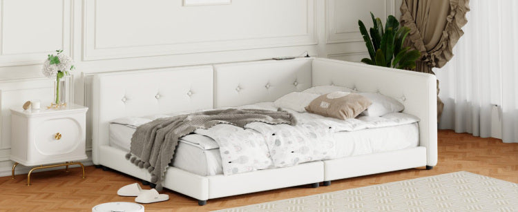 Upholstered Queen Size Platform Bed With Usb Ports, Beige