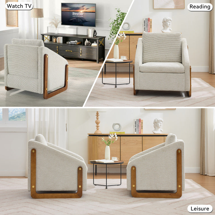 057 Set Of 1 Chenille Fabric Modern Upholstered Armchair With Wooden Side Frame , Accent Leisure Chair With Cushioned Seat And Backrest For Living Room, Bedroom,Beige