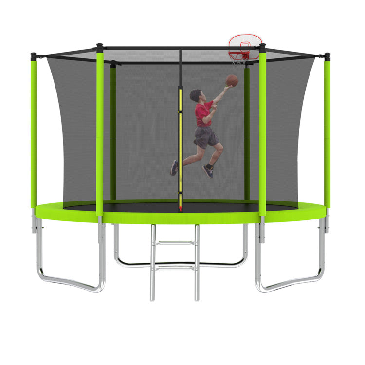 10Ft Trampoline For Kids, Basketball Hoop And Ladder, Outdoor Kids Trampoline With Safety Enclosure,Fast Assembly For Backyard Fun,Astm Approved