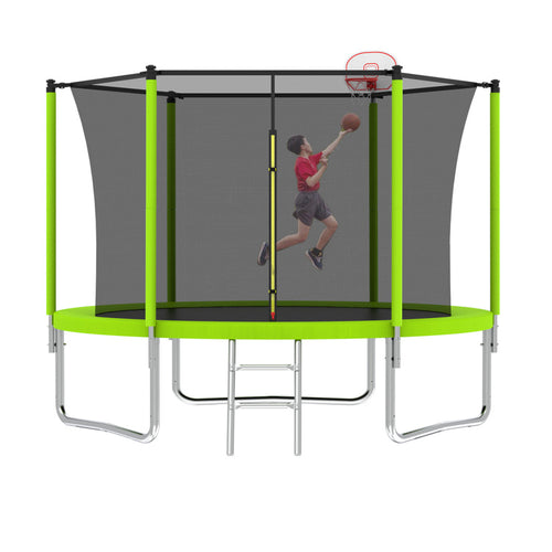 10Ft Trampoline For Kids, Basketball Hoop And Ladder, Outdoor Kids Trampoline With Safety Enclosure,Fast Assembly For Backyard Fun,Astm Approved