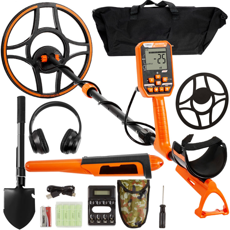 Waterproof Metal Detector, 12" Coil, Professional Rechargeable Gold Detector, 39 50 In Adjustable With Lcd 7 Modes Advanced Dsp Chip Bluetooth Headset, Ip68 For Detecting Gold Treasure Hunting