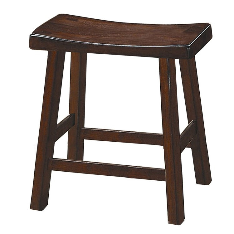 Wooden 18" Counter Height Stool With Saddle Seat, Distressed Cherry, Set Of 2