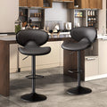 Bar Stools Set Of 2, Faux Leather Bar Stools With Back, Chic Swivel Counter Stools With Footrest, Adjustable Kitchen Stools For Kitchen And Bars, Black