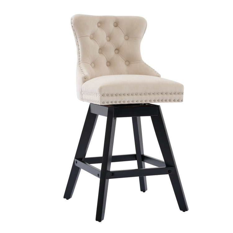 Swivel Velvet Barstools With Button Tufted Decoration And Wooden Legs, And Chrome Nailhead Trim, Leisure Style Bar Chairs,Bar Stools, Set Of 2 Beige ,Sw1860Bg