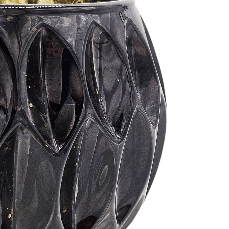 5.9" Shiny Black Oval Cutout Text Glass Gold Mercury Interior, 4 Pack