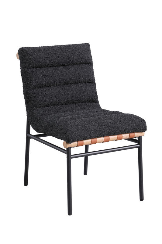Liana Black Boucle Fabric Set Of 2 Dining Chair With Black Iron Legs