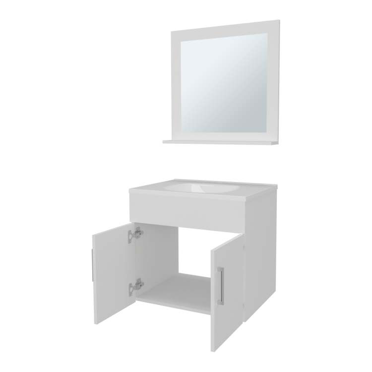 White 2 Door Floating Bathroom Vanity Set With Sink And Mirror