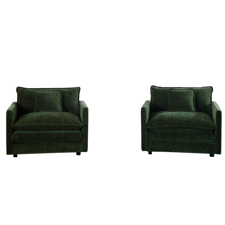 Accent Chair Set Of 2, High End Chenille Upholstered Armchairs, Living Room Side Chairs With Toss Pillow, Green Chenille