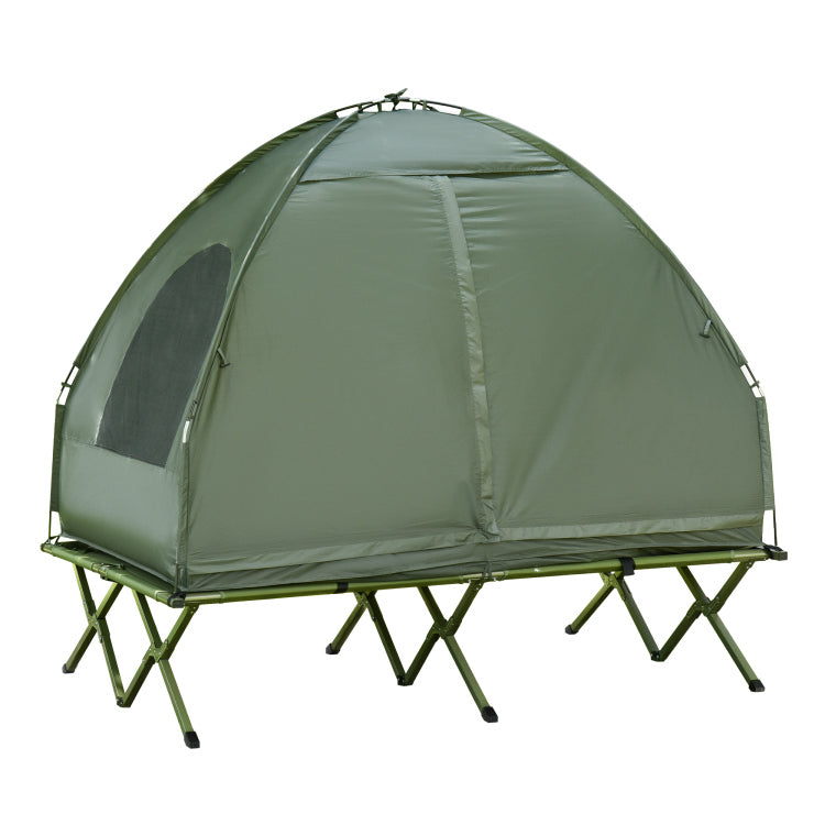 Outsunny 2 Person Foldable Camping Cot With Tent, Bedspread And Thick Air Mattress, 4 In 1 Elevated Camping Bed Tent For Outdoor Hiking, Picnic, Travel