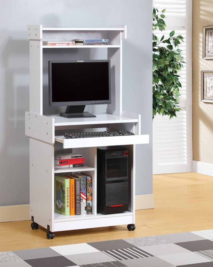 Microwave Cart Coffee Station Computer Cart On Locking Castors Hutch Gliding Shelf White Color