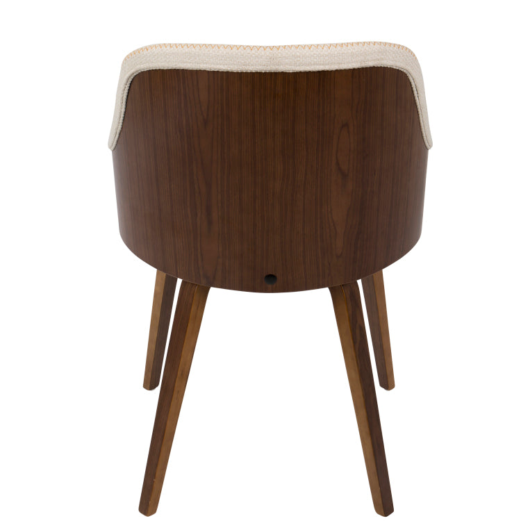 Mid Century Modern Dining Accent Chair In Walnut Wood And Cream Fabric Set Of 2