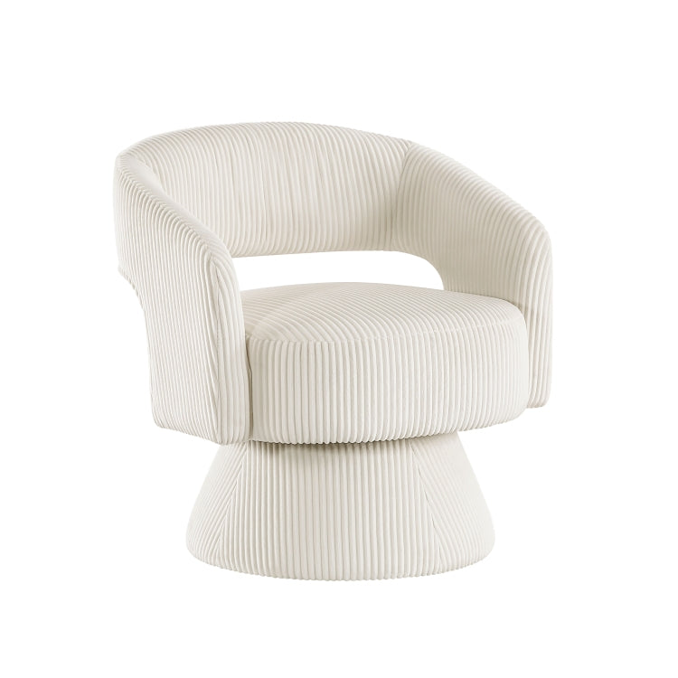 Modern Luxurious Swivel Accent Chair Beige Soft Corduroy Plush Seating Solid Wood Stylish Home Furniture 1Pc
