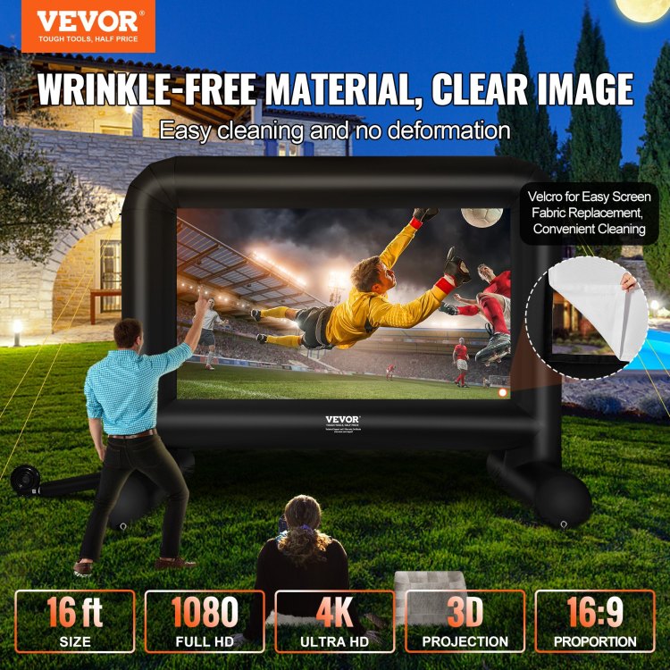 Inflatable Movie Screen, 16 Ft 192Inch Inflatable Projector Screen ,Front Rear Projection, Oxford Fabric Blow Up Screen For Outdoor Parties Backyard Movie Night