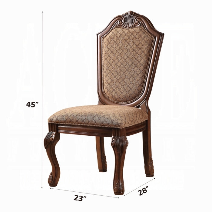 Chateau Fabric & Cherry Finish De Ville Side Chair Set Of 2