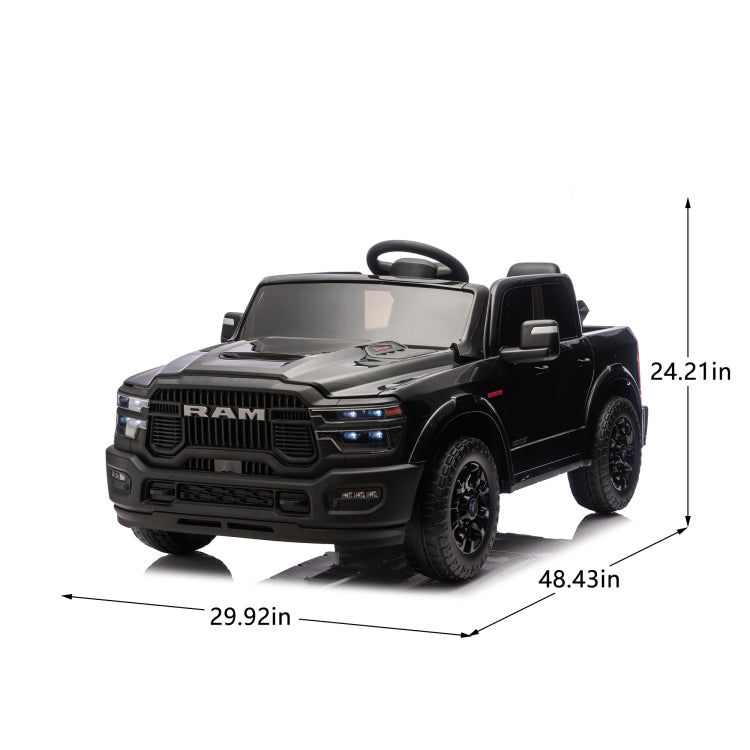 24V 160W Officially Licensed Dodge Ram 2500 Design 2 Seater Kids Ride On Truck,W Remote Control,W 2Wd&4 Wheel Suspension,Storage Space&High Door Design,Built In Music&Bluetooth,Usb Mp3 Port For 3 6