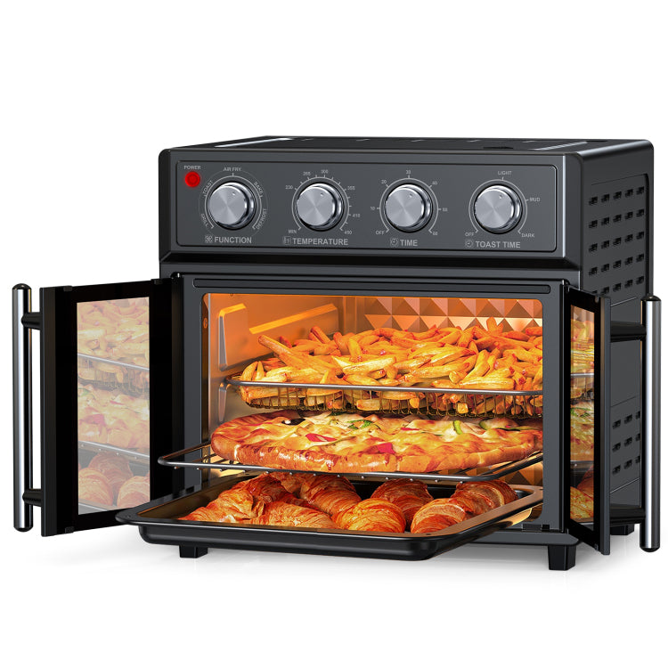 Plumchef 26Qt Large Capacity French Double Door Air Fryer Convection Toaster Oven, 1700W, 7 Preset Menus, 7 In 1 Multi Function For Bake, Roast, Grill, Toast, Dehydrate& Defrost, Stainless