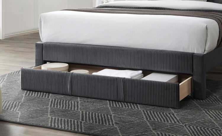 Luxury Contemporary Look 1Pc Full Size Bed W Storage Drawer Charcoal Corduroy Headboard Bedframe