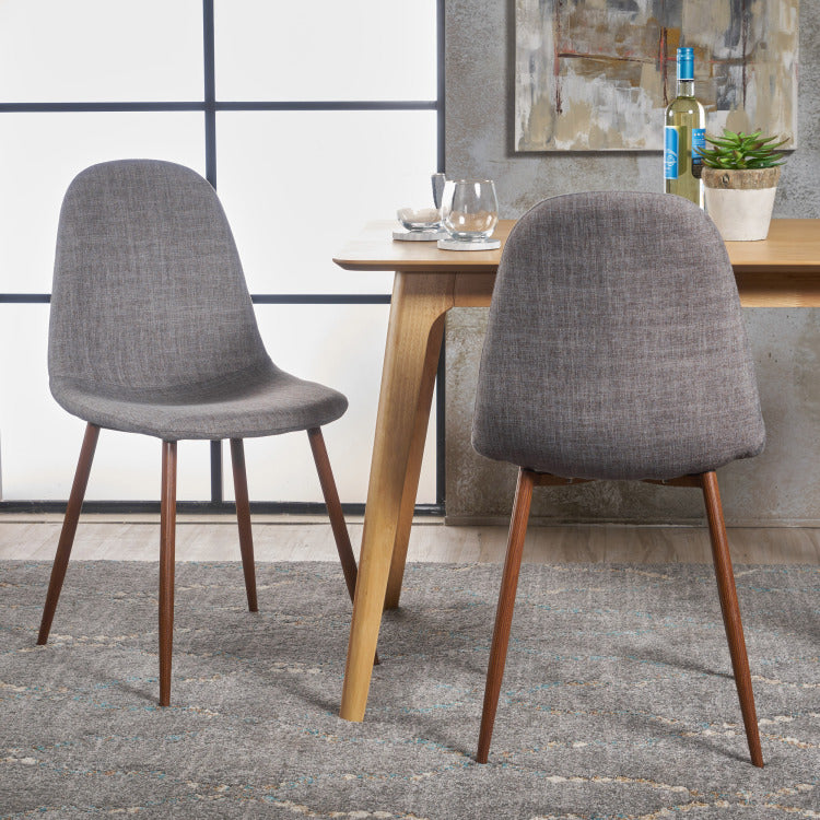 Mid Century Modern Fabric Upholstered Dining Chairs, iron - light gray-walnut - dining room - wipe