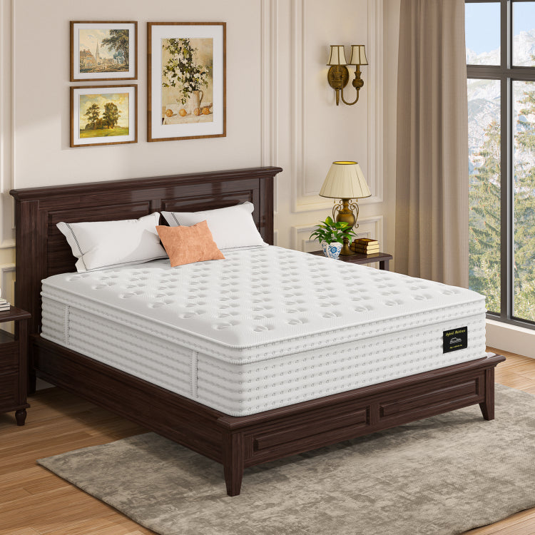 14'' Hybrid Mattress King, Memory Foam & Pocket Springs For Pressure Relief, Fiberglass Free Ergonomic Home White
