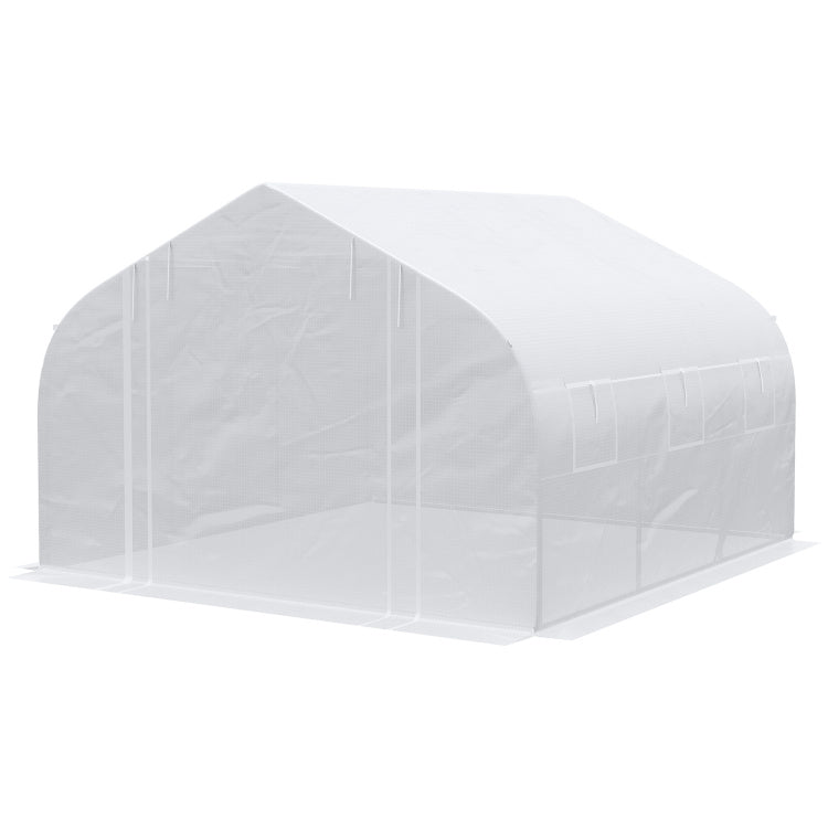 Outsunny 12' X 10' X 7' Walk In Greenhouse, Tunnel Green House With Zippered Mesh Door And 6 Mesh Windows, Gardening Plant Hot House With Galvanized Steel Frame, White