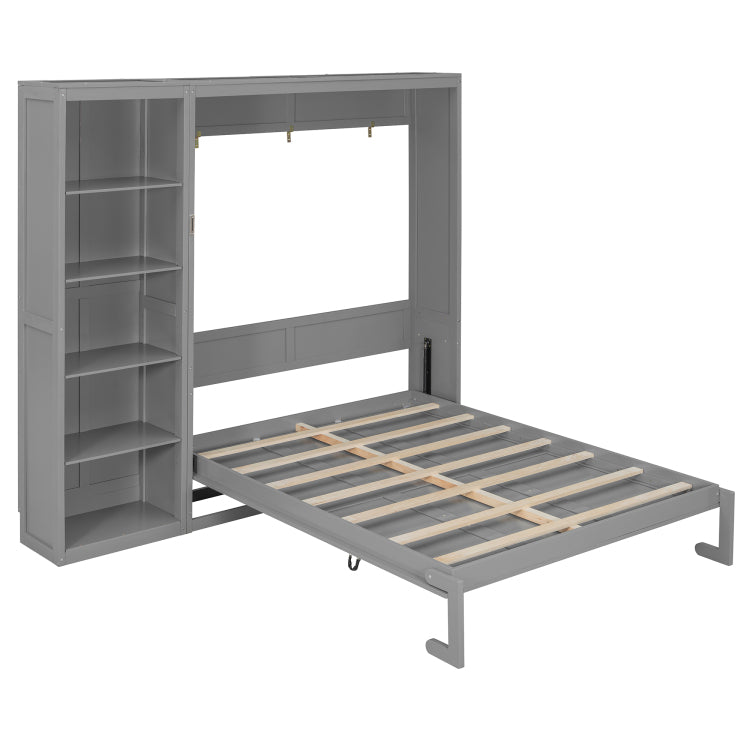 Queen Size Murphy Bed Wall Bed With Shelves,Gray Old Sku:Lp000697Aae 1