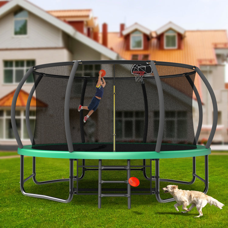 14Ft Trampoline With Enclosure Recreational Trampolines With Ladder And Antirust Coating, Astm Approval Outdoor Trampoline For Kids
