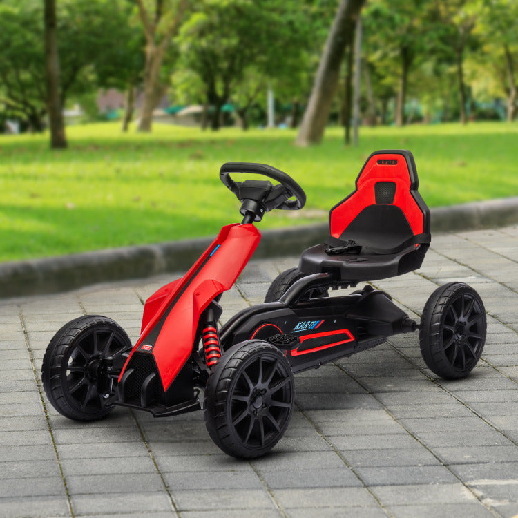 Aosom Kids Pedal Go Kart, Outdoor Ride On Toy With Adjustable Seat, Swing Axle, Handbrake, 4 Non Slip Eva Wheels For Boys And Girls Aged 3 8 Years Old, Red