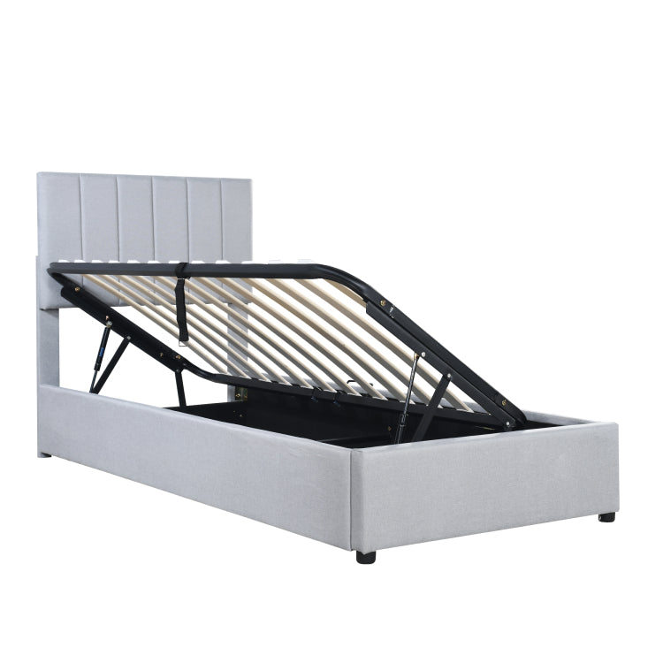 Twin Size Upholstered Platform Bed With A Hydraulic Storage System, Gray