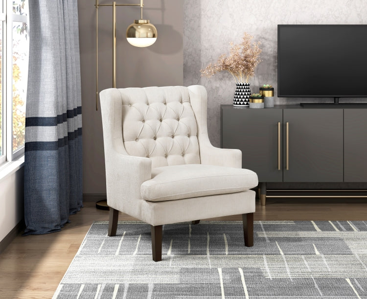1Pc Accent Chair Button Tufted Beige Fabric Upholstery Foam Cushion Seat Living Room Furniture