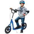 Homcom Kick Scooter For Kids 5 12 Years Old, Big Wheel Kids Scooter With Adjustable Height Handlebar, Non Slip Footplate, Rear Brake, Blue