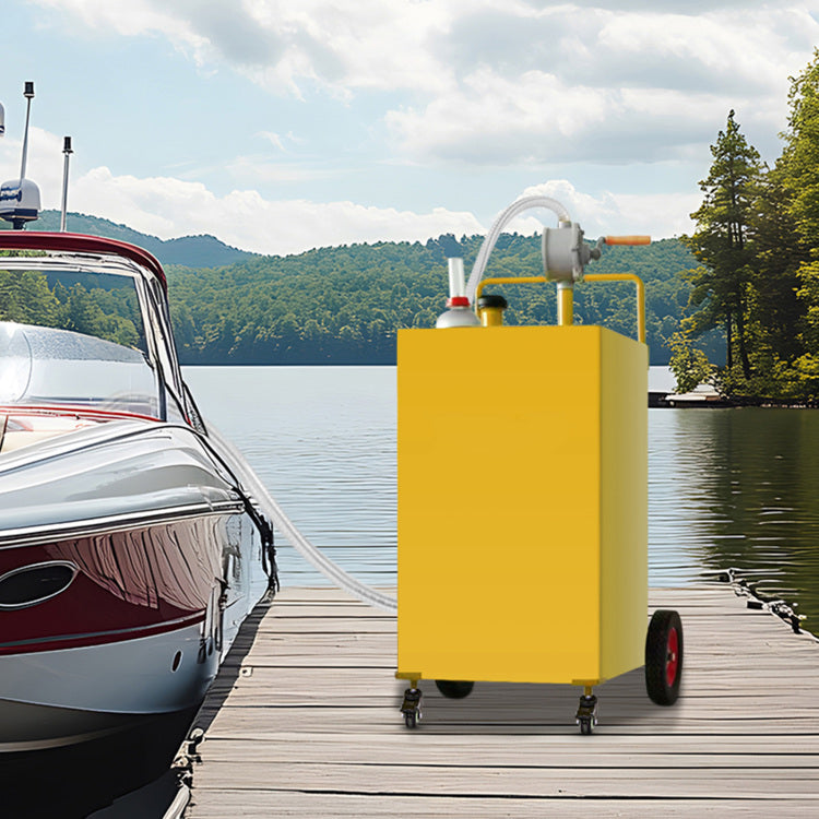 30 Gallon Fuel Caddy, Gas Storage Tank & 4 Wheels, With Manuel Transfer Pump, Gasoline Diesel Fuel Container For Cars, Lawn Mowers, Atvs, Boats, More, Yellow