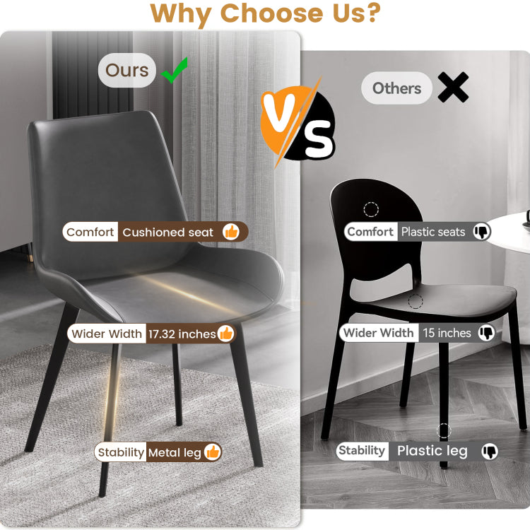 Modern Dining Chair Living Room Black Metal Leg Dining Chair Grey 2Pcs Ctn